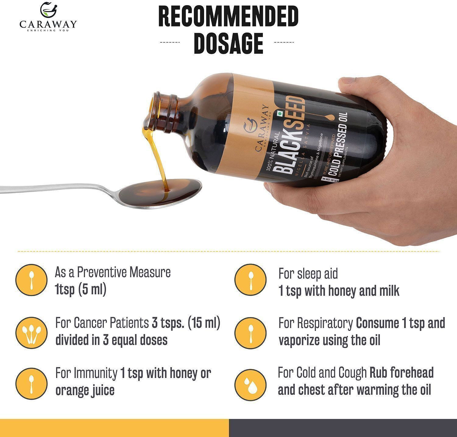 Image of Caraway Cold Pressed Black Seed (Kalonji) Oil For Hair Growth, Drink & Skin Care Hair Oil