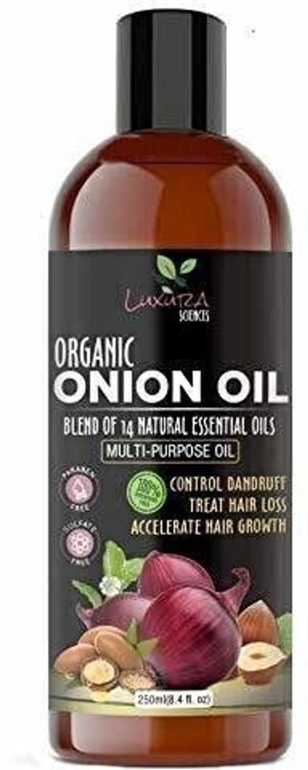Image of LUXURA SCIENCES Onion Hair Oil 250 ML with 14 Essential Oils, Onion Hair Oil For Hair Growth Hair Oil