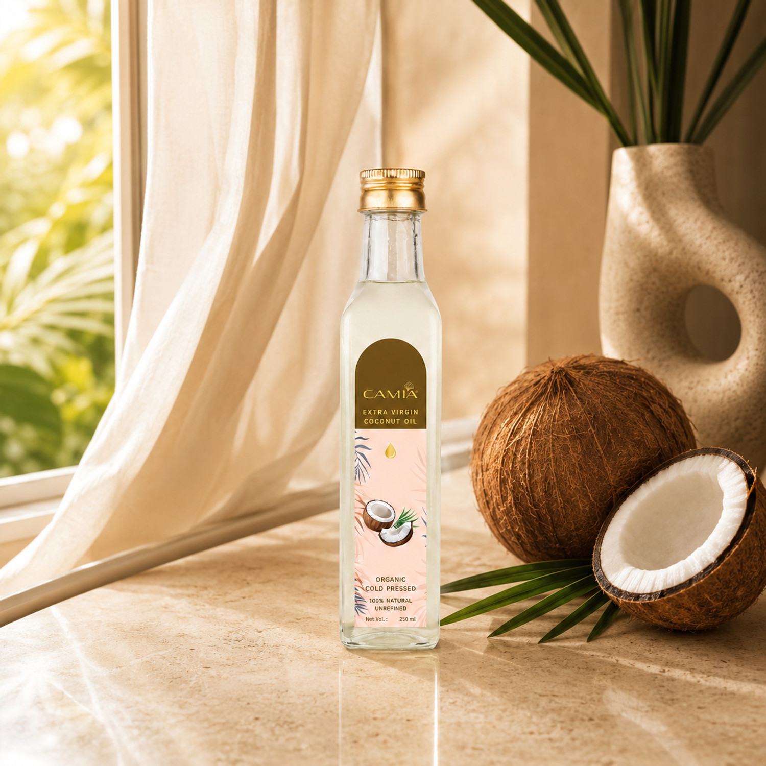 Image of CAMIA 100% Pure, Unrefined, Organic Extra Virgin Cold Pressed Coconut Oil for beauty Hair Oil