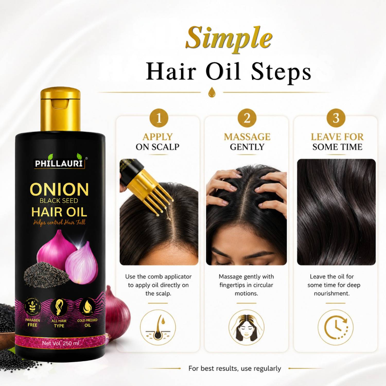 Phillauri Onion Hair Oil with Black Seed, 100 ml - Image 5