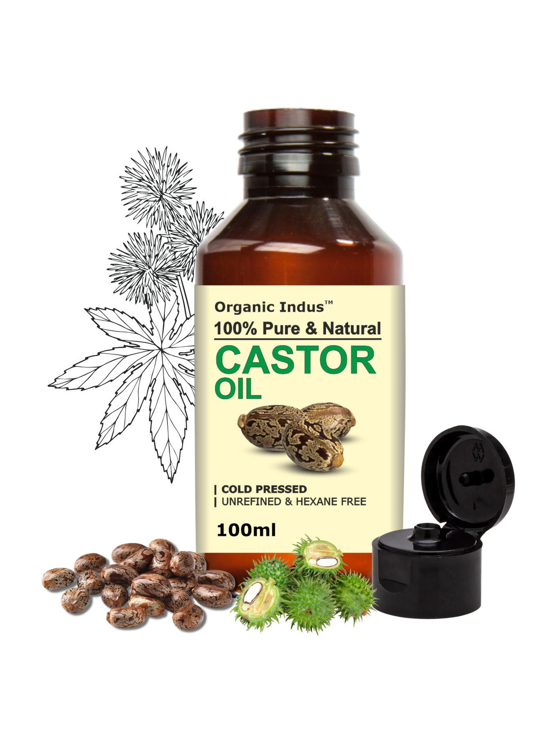 Image of Organic Indus Castor Oil - 100ml | Pure, Natural and Hexane Free | Promotes Hair Growth Hair Oil