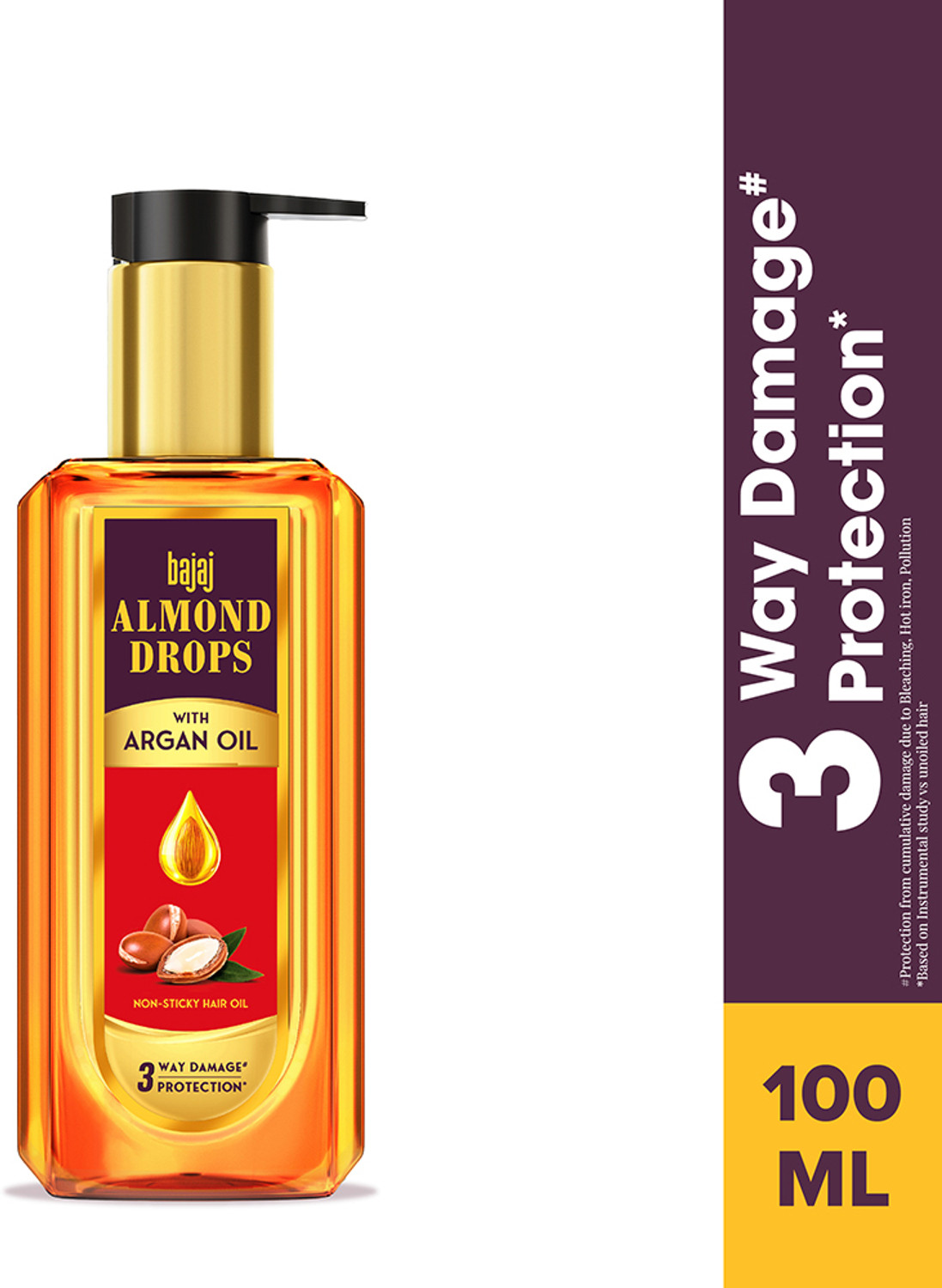 Image of BAJAJ Almond Drops non sticky, with Almond & Argan oil for damage protection Hair Oil (100 ml)