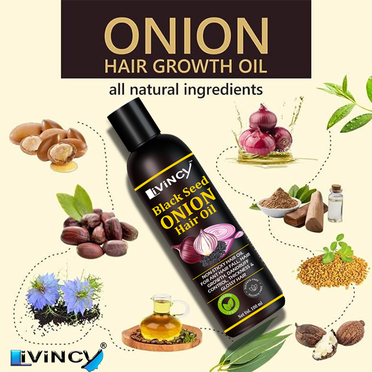 Image of Livincy onion oil for hair growth red onion oil black seed onion oil hair growth oil Hair Oil