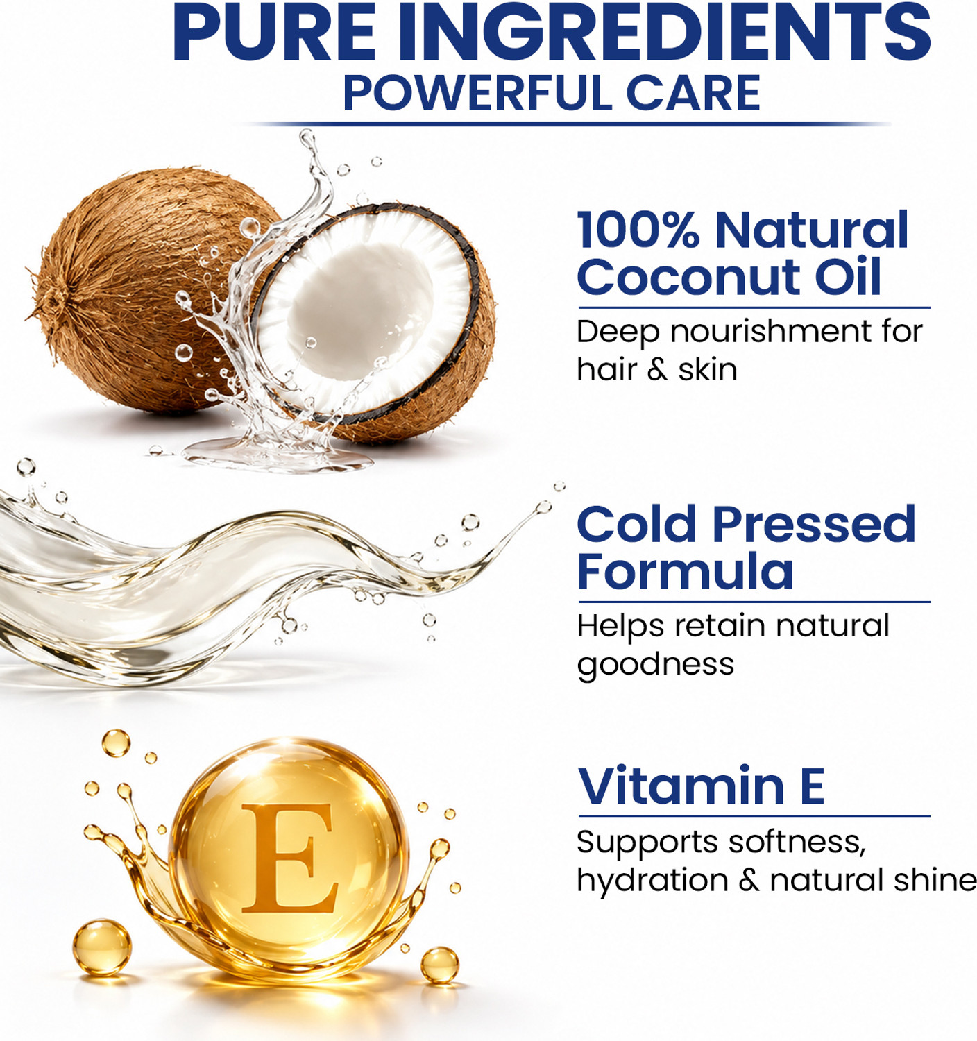 Image of VETONI 100% Cold Pressed Coconut Oil with Vitamin E for Hair & Skin Hair Oil (200 ml)