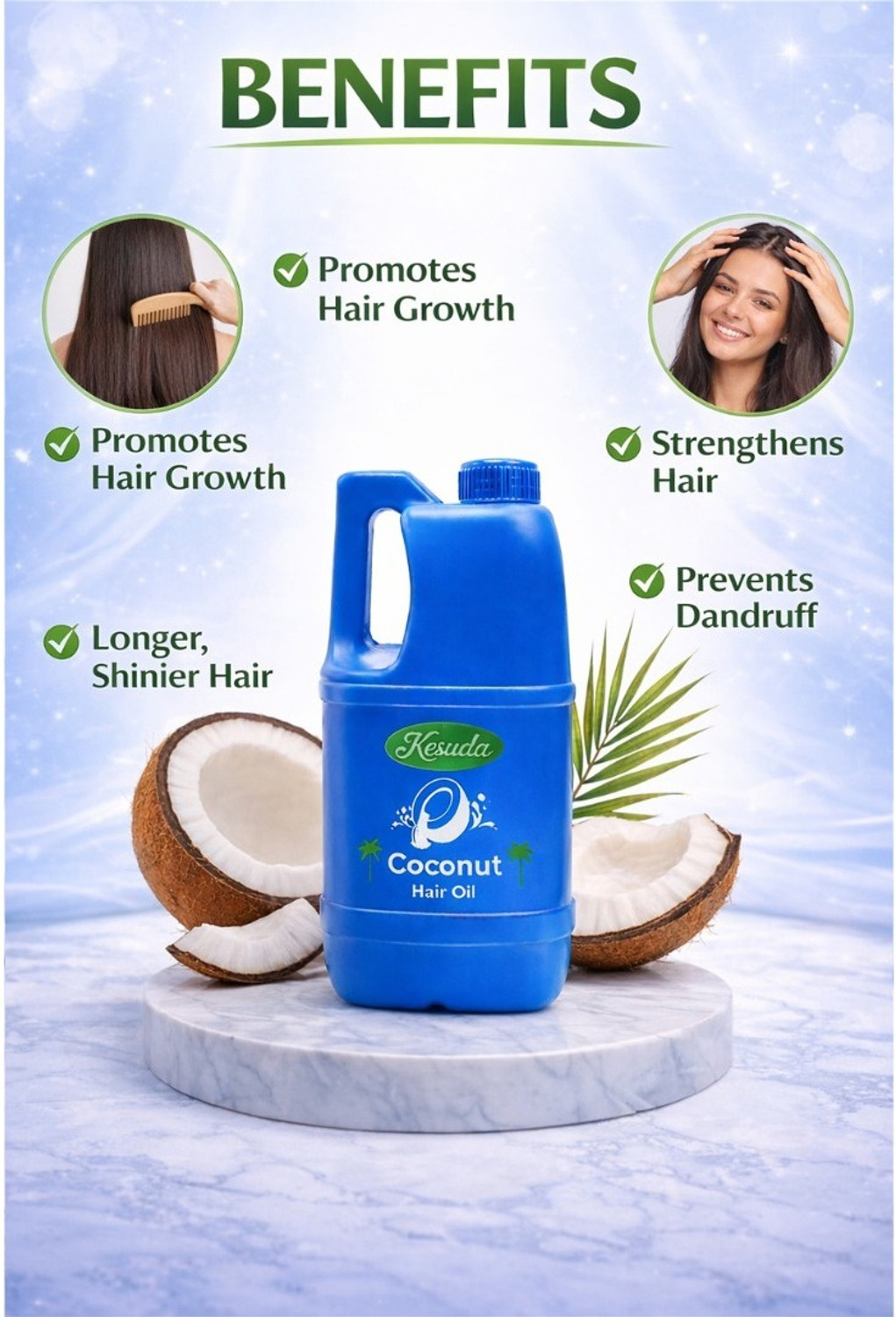 Image of AVEETO COSMOTECH Coconut Hair Oil for Dry Frizzy Hair Scalp Care & Daily Hair Massage Hair Oil