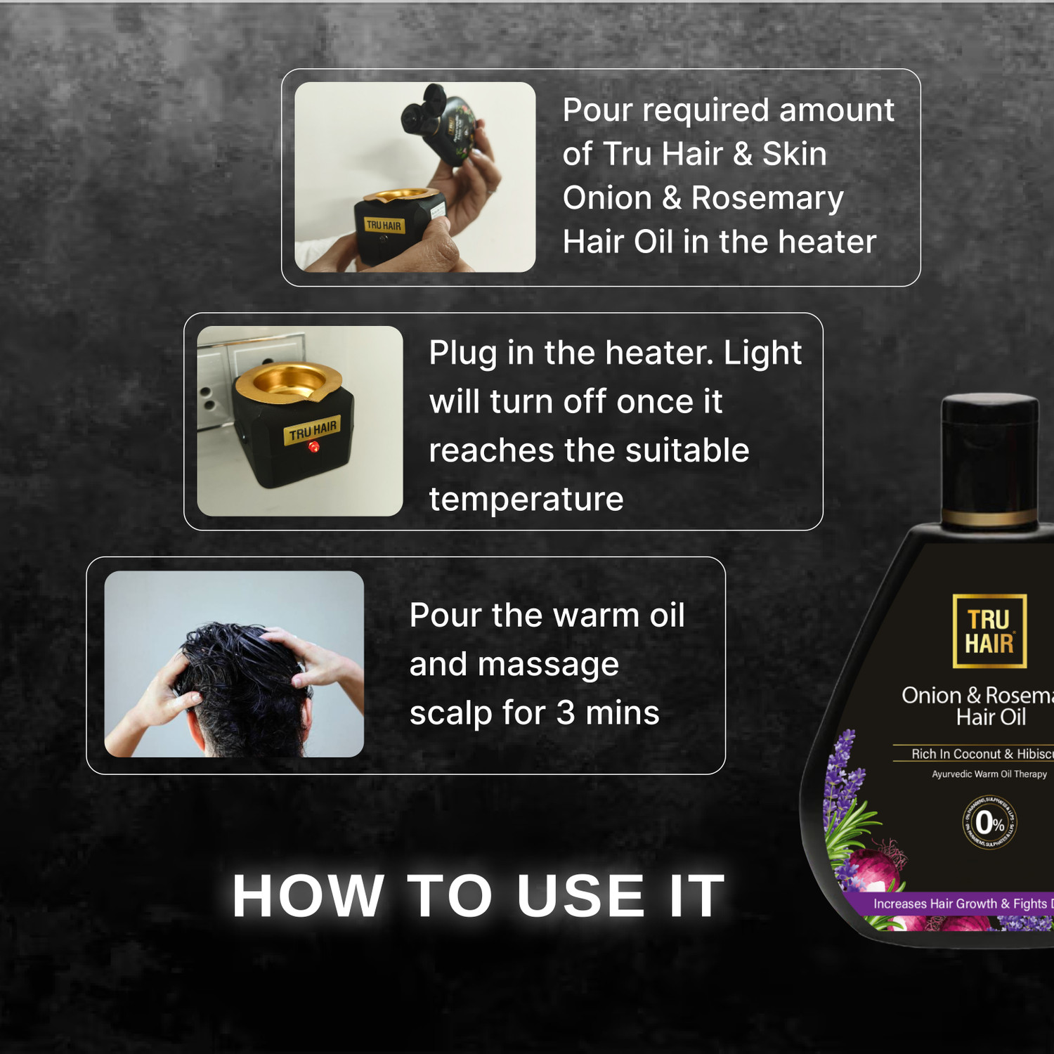 Image of TRU HAIR Onion Oil with Heater to warm the Oil Hair Oil