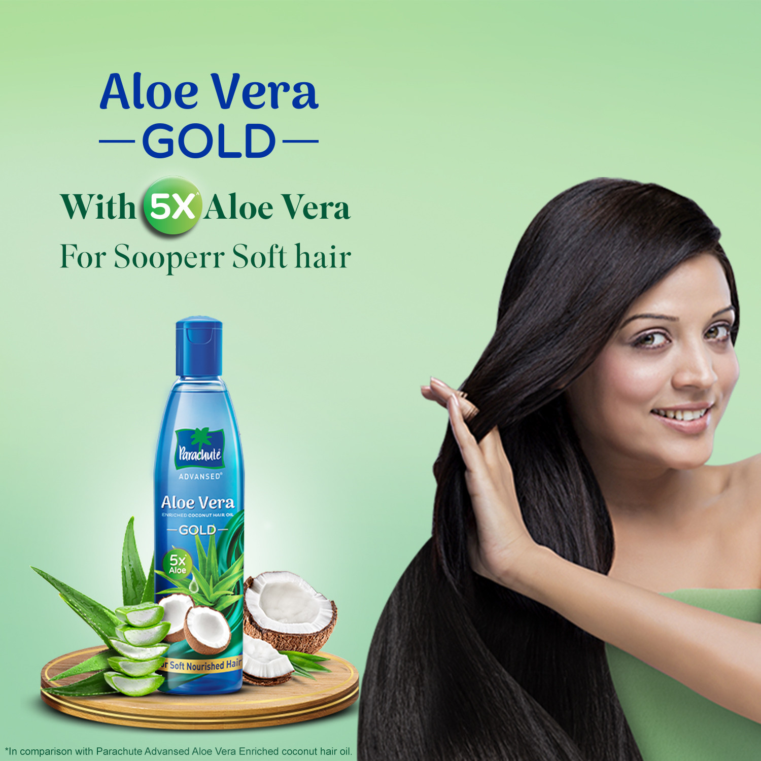 Image of Parachute Advansed Aloe Vera Enriched Coconut Hair Oil Gold, 5X Aloe Vera With Coconut Hair Oil