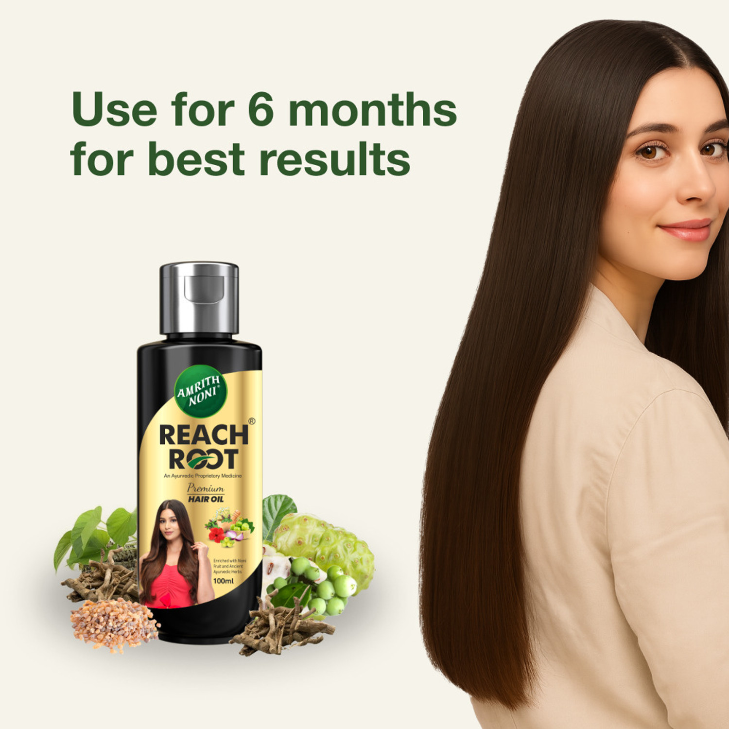 Image of AMRITH NONI Reach Root Premium Hair Oil 100ML - (Pack of 3*100ml) Hair Oil