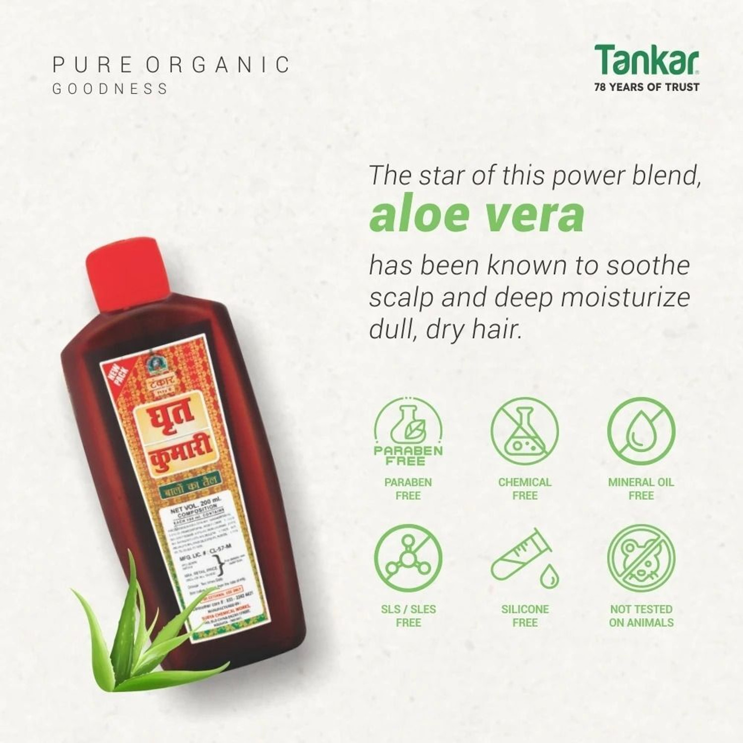 Image of Tankar Ghrit Kumari AloeVera Ayurvedic Oil for Hair Fall & Growth (Qty 2) Hair Oil