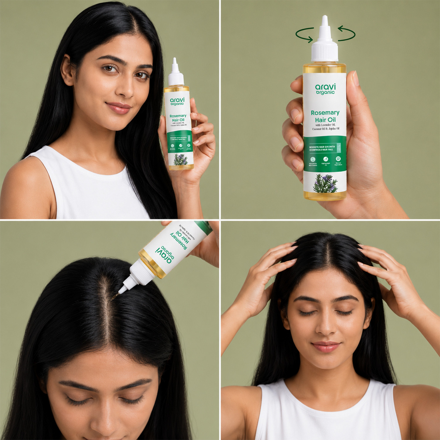 Image of Aravi Organic Rosemary Lavender Hair Oil for Faster Growth & Scalp Care, Natural, 3 Pack Hair Oil