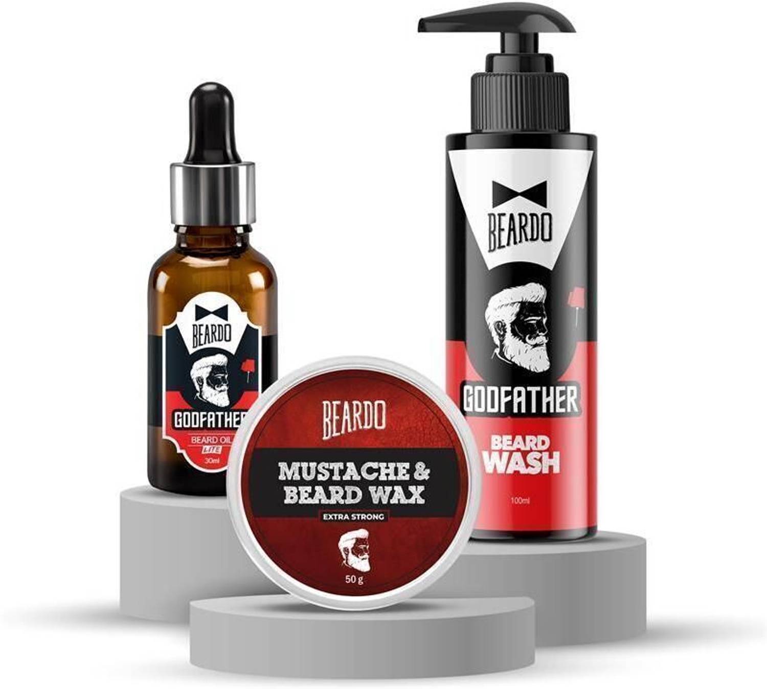 BEARDO GodFather Beard Wash, Beard Oil and Mustache Strong Wax (Set of 3) Non-Sticky Hair Oil