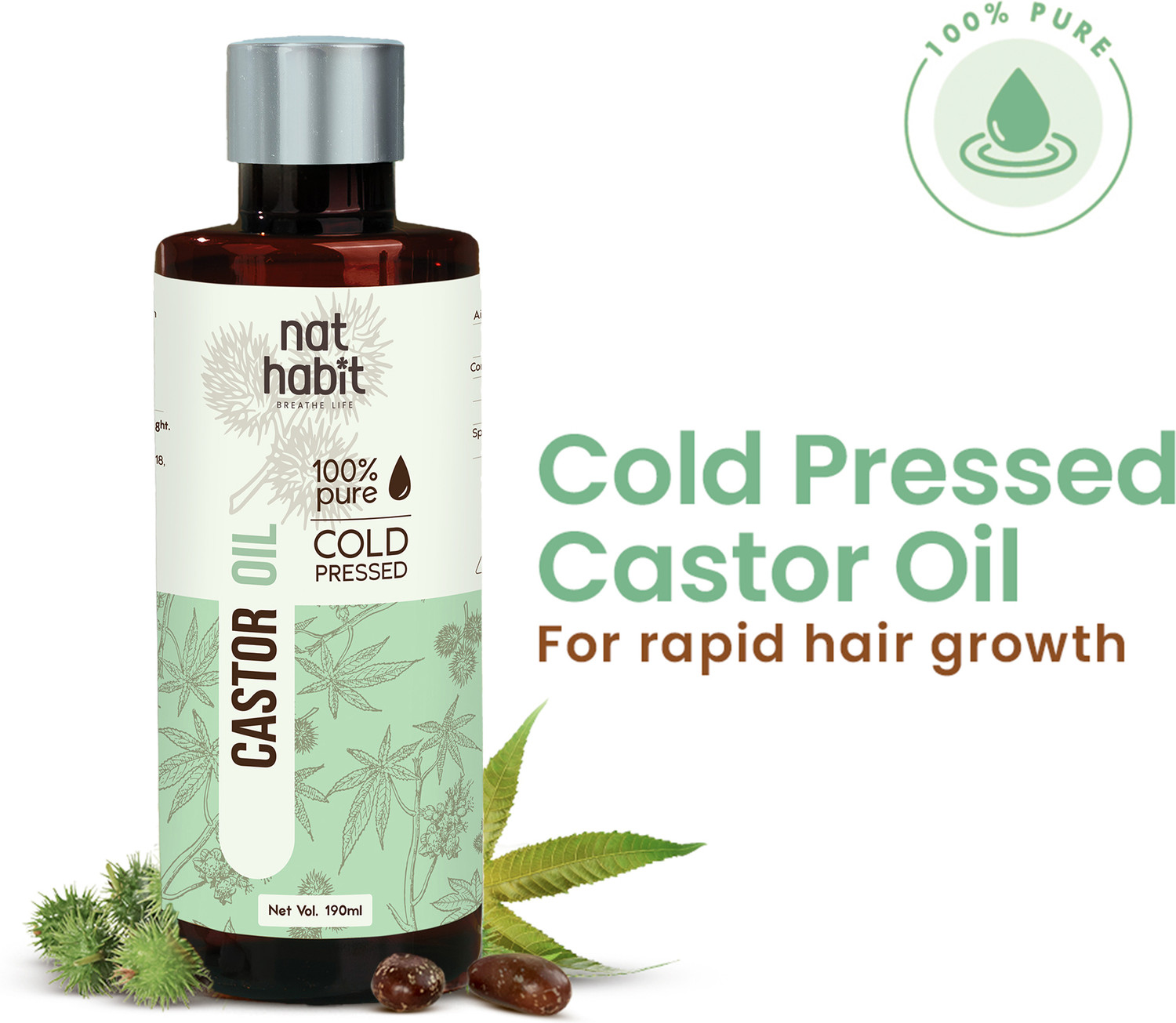 Image of Nat Habit Castor Oil Cold Pressed | Pure Castor Oil for Hair & Skin Care Hair Oil