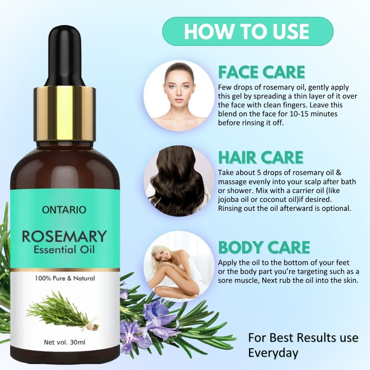 Image of Ontario Rosemary Oil, 100% Pure Oil for Hair Growth, Hair Fall Control Hair OilAX1.14 Hair Oil