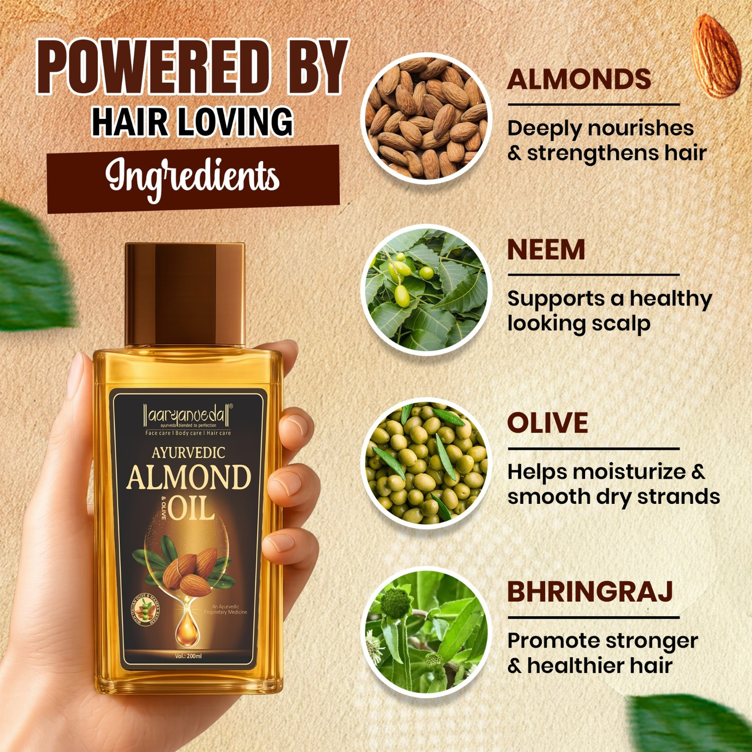 Image of Aaryanveda Almond & Olive Hair Oil for All Hair Type; 200ml (Pack of 2) Hair Oil