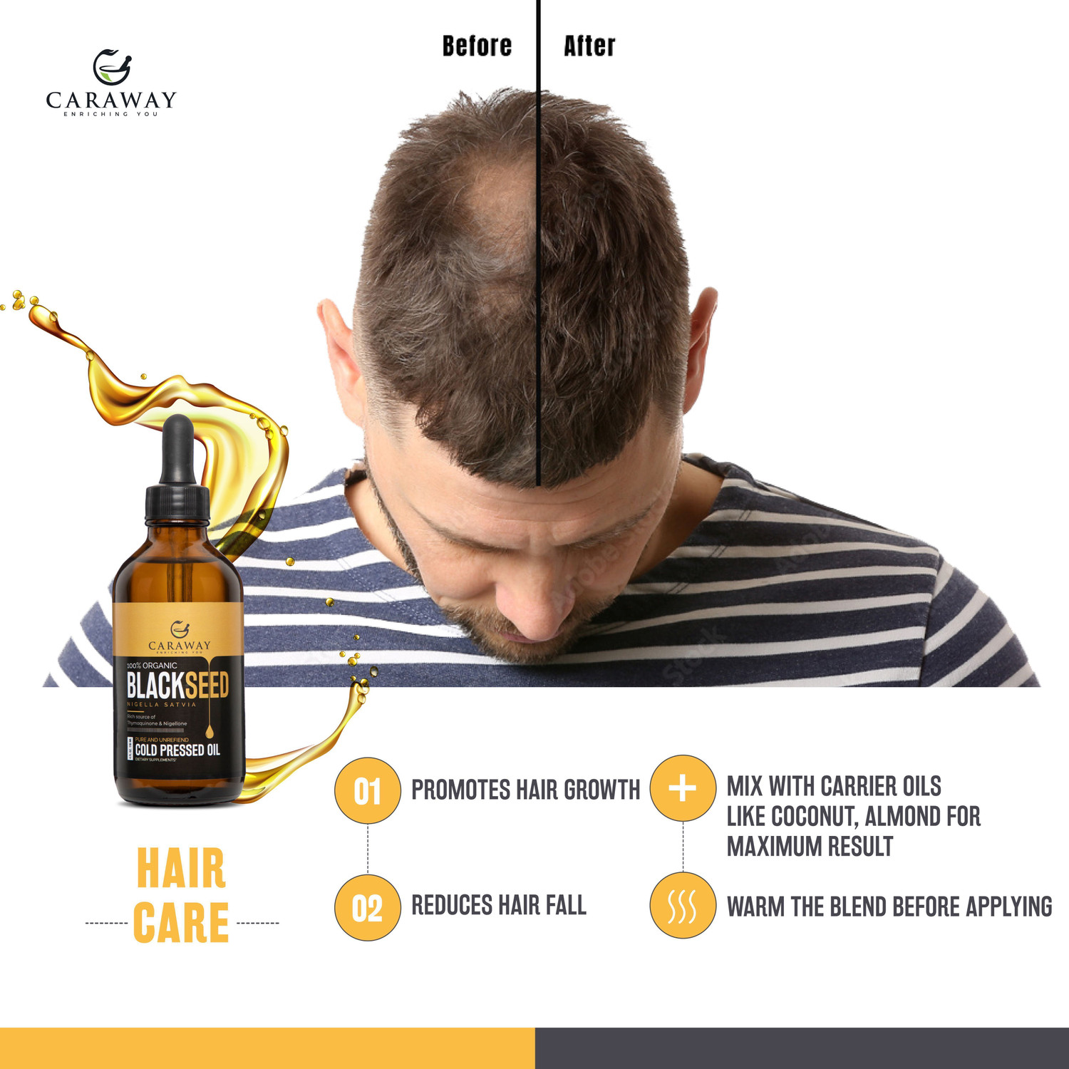 Image of Caraway Cold Pressed Black Seed (Kalonji) Oil For Hair Growth, Drink & Skin Care Hair Oil