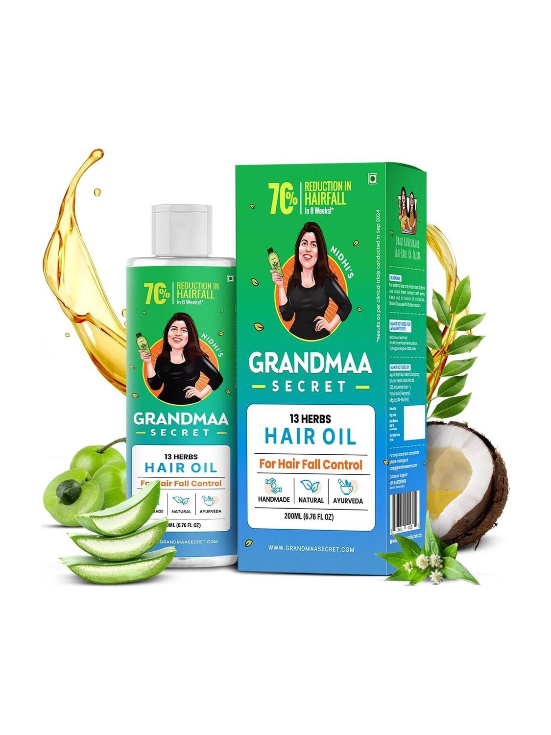 Image of NIDHI'S GRANDMAA SECRET 13 Herbs Hair Oil for Hair Fall Control, Hair Growth & Hair Thinning Hair Oil (200 ml)