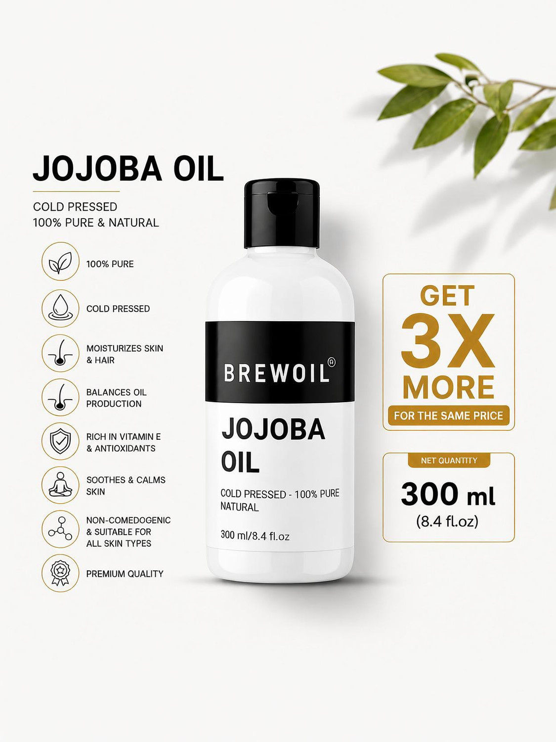 Brewoil Cold Pressed Jojoba Oil 100% Natural | Hair, Skin, Dandruff, Beard & Face Care Hair Oil