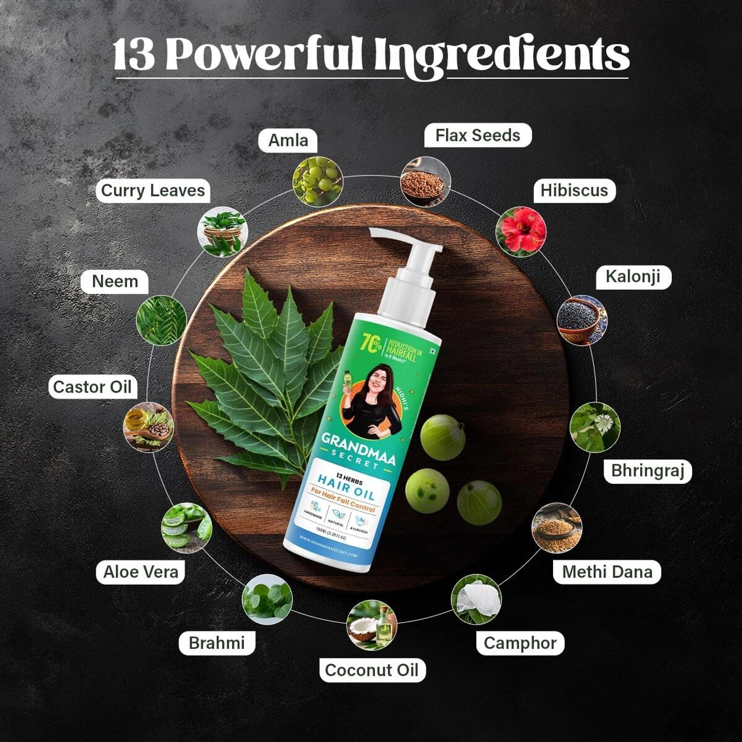 Image of NIDHI'S GRANDMAA SECRET 13 Herbs Hair Oil for Hair Fall Control, Hair Growth & Hair Thinning Hair Oil (200 ml)