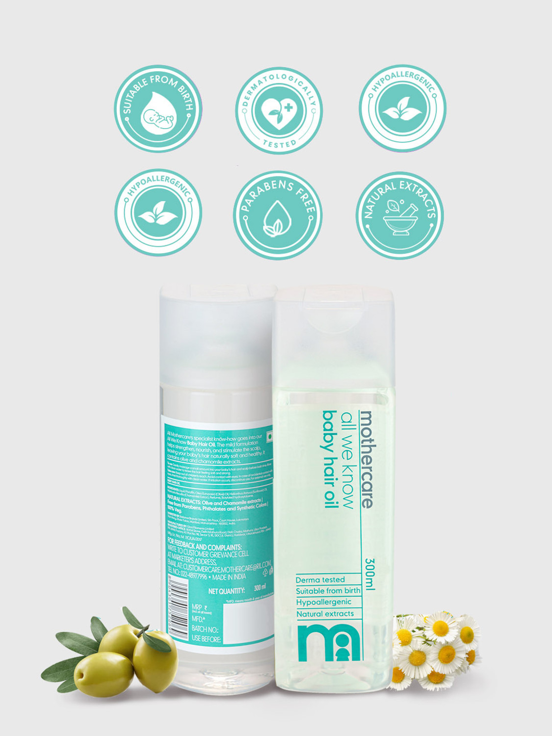 Image of Mothercare All We Know Baby Hair Oil | With Goodness of Olive Oil & Chamomile Extract Hair Oil (300 ml)