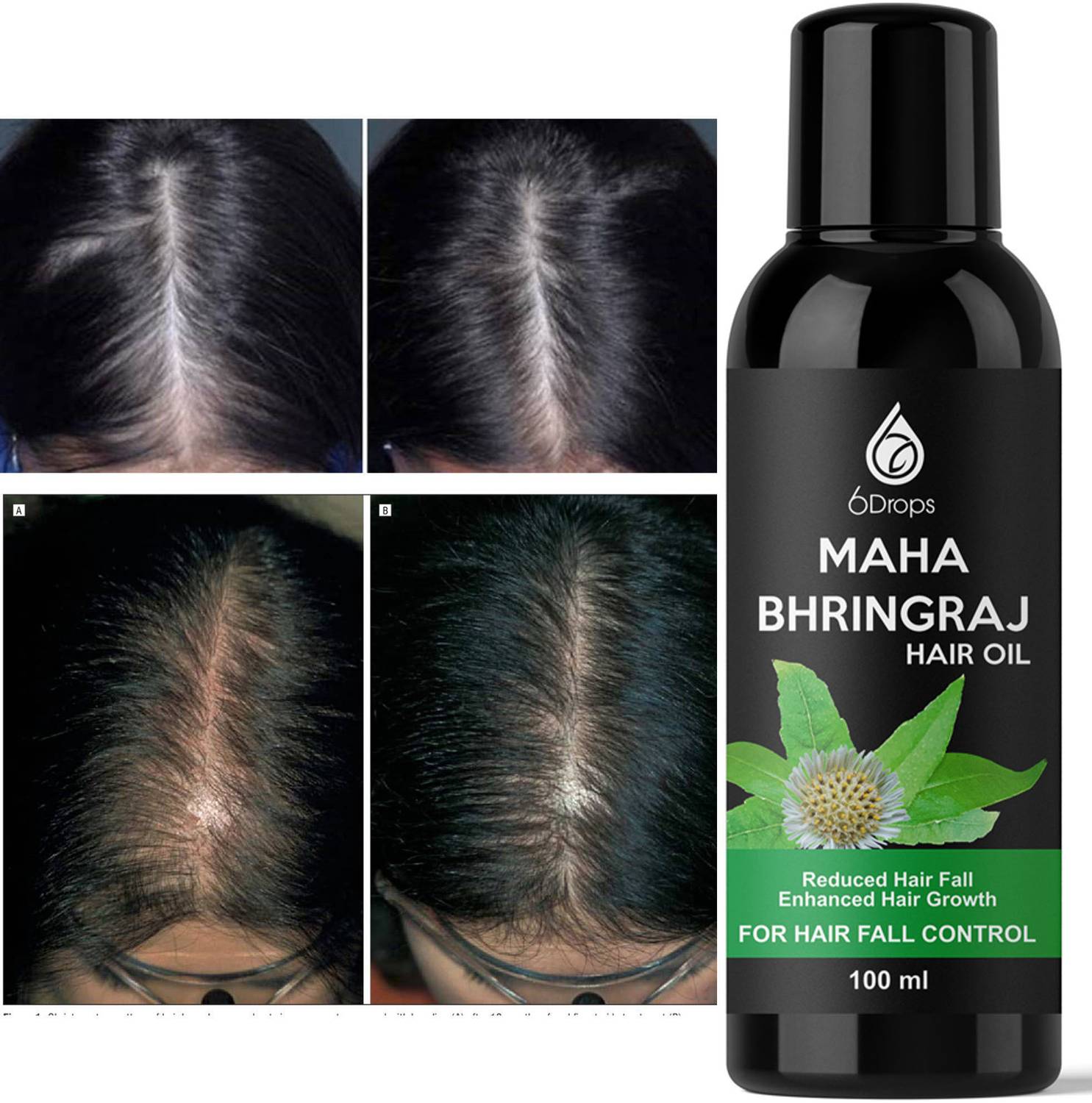 6Drops Maha Bhringraj Oil for Reduce Hair Loss & Boost 100% Pure Hair Growth Hair Oil