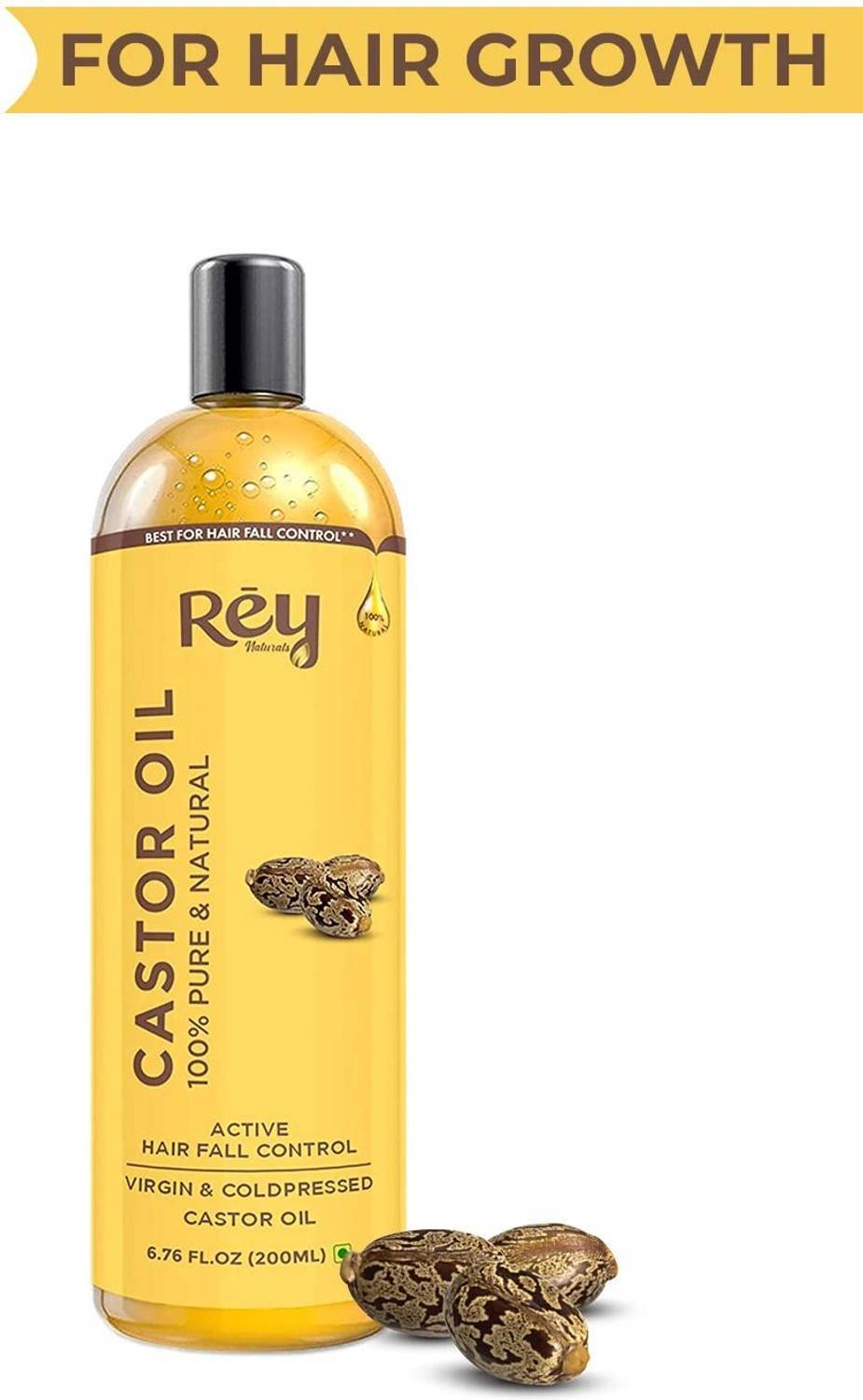Rey Naturals Cold-Pressed 100% Pure Castor Oil Hair Oil (200 ml)
