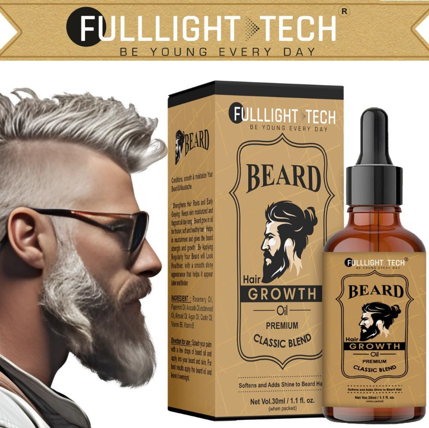 Image of FULLLIGHT TECH Beard oil Advanced Beard Growth Oil For Men Created by Barbers Hair Oli Hair Oil