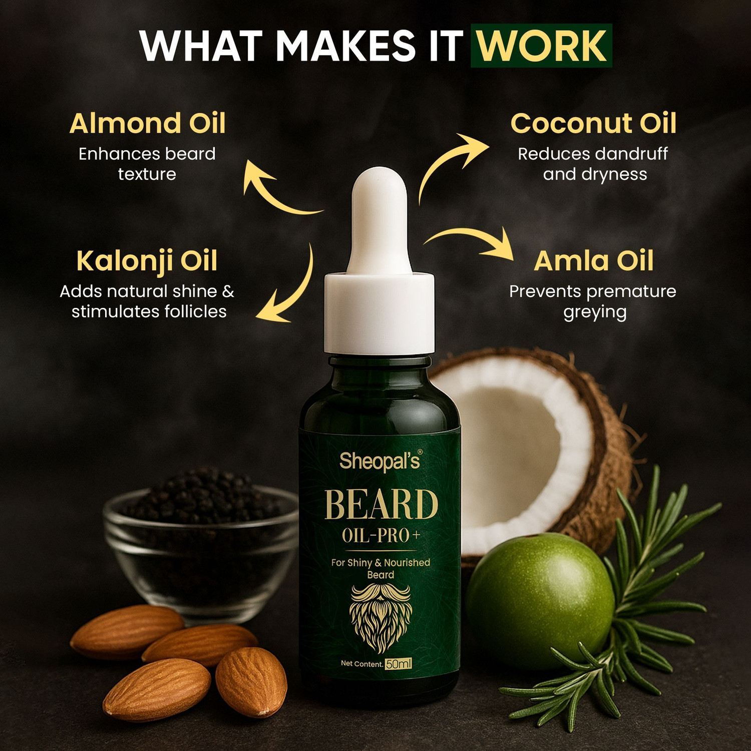 Image of Sheopals Beard Growth Oil Pro+ for More Beard Growth with Jojoba Oil, Coconut Oil Hair Oil
