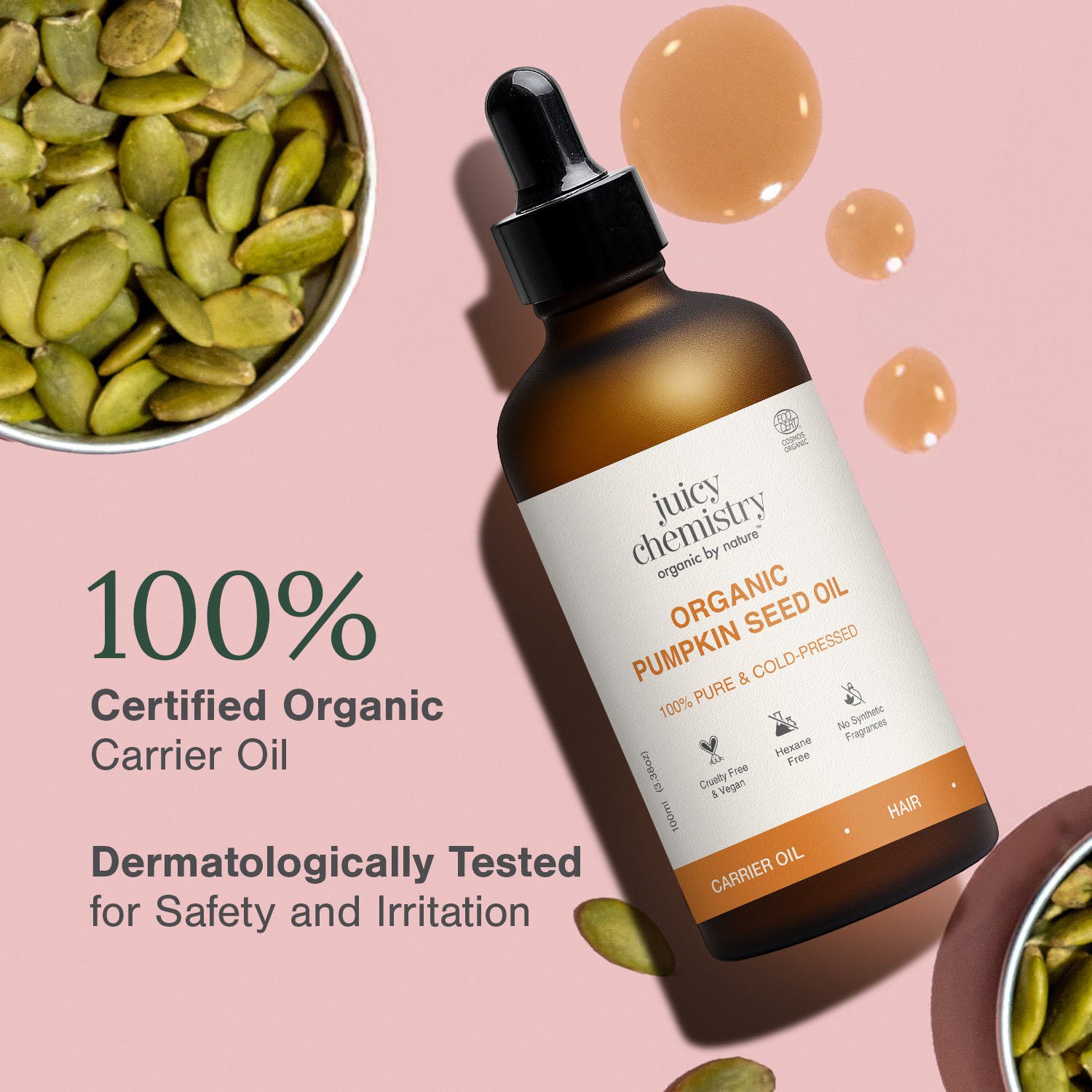 Image of Juicy Chemistry Organic Pumpkin Seed Oil | Cold-Pressed | 100% Pure|Nourishes Skin | Scalp & Hair Oil
