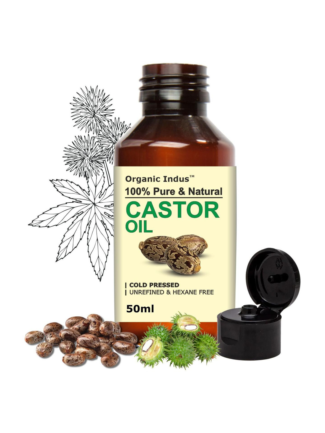 Image of Organic Indus Castor Oil - 50ml | Pure, Natural and Hexane Free | Promotes Hair Growth Hair Oil