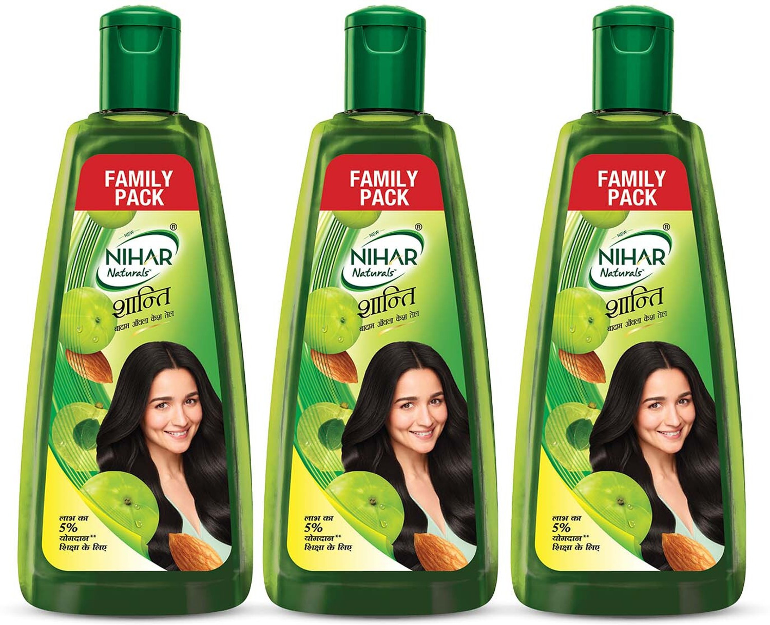 Image of Nihar Naturals Shanti Amla and Badam Hair Oil, For Black, Silky and Stronger Hair, 500 ml x 3 Hair Oil