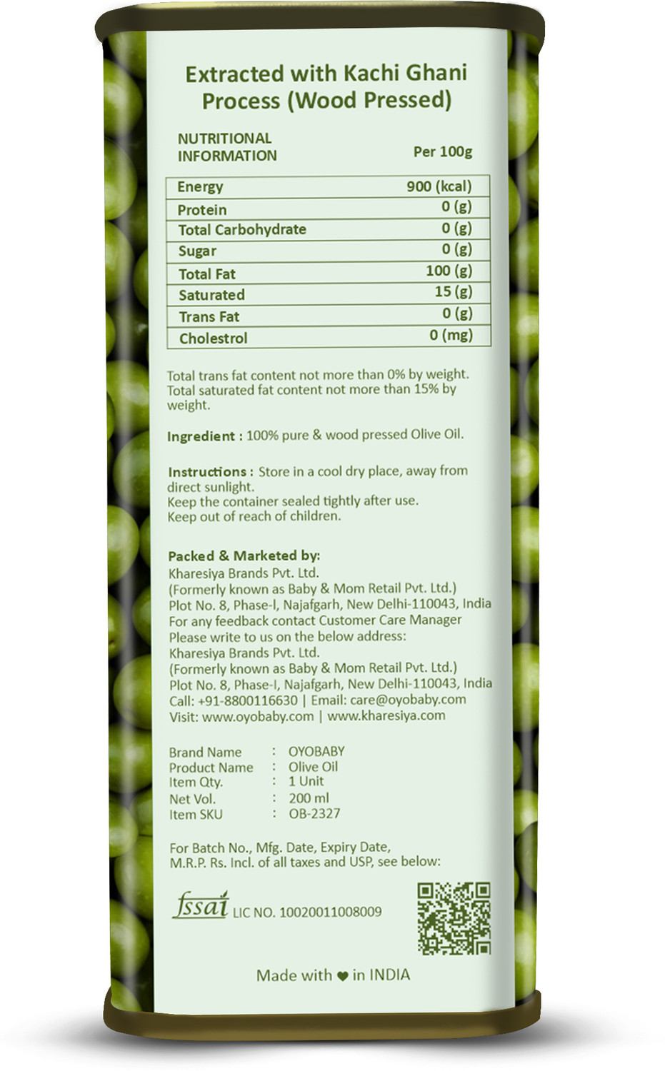 Image of Oyo Baby Baby Olive Oil Repairs and Prevents Skin and hair, Cold Pressed, Reduces Dandruff Baby Massage Olive Oil