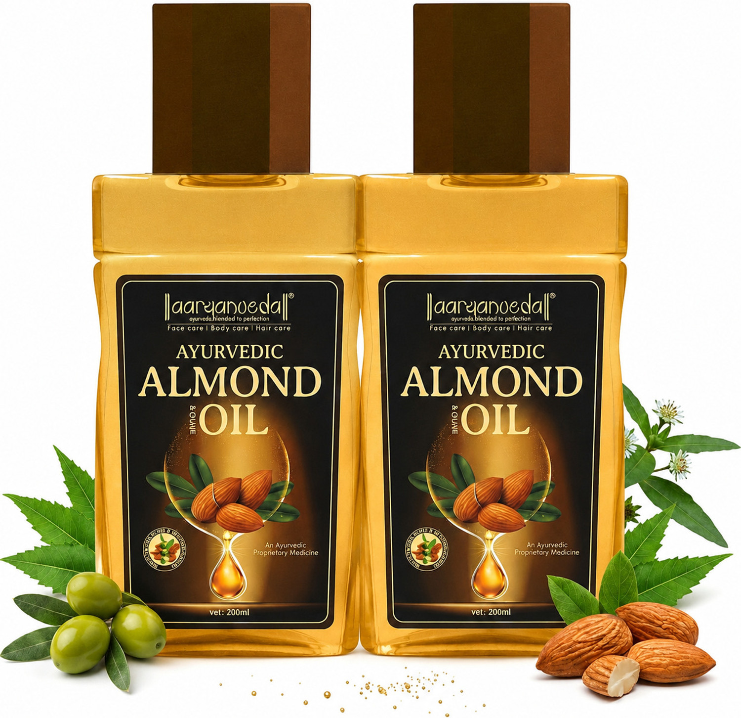 Image of Aaryanveda Almond & Olive Hair Oil for All Hair Type; 200ml (Pack of 2) Hair Oil
