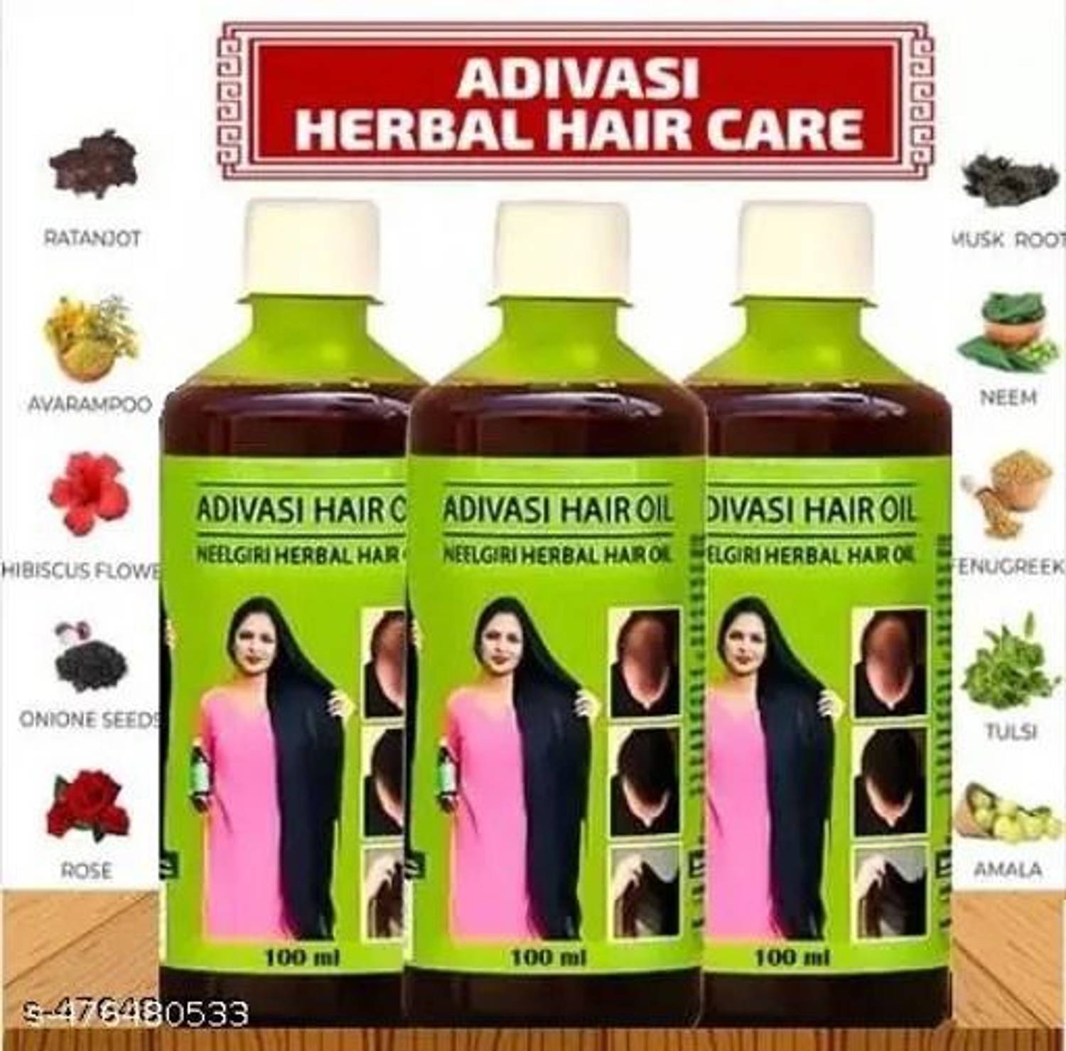 Adivasi 100% NEELGIRI AYURVEDIC JADIBUTTI HERBAL HAIR OIL PACK OF THREE Hair Oil