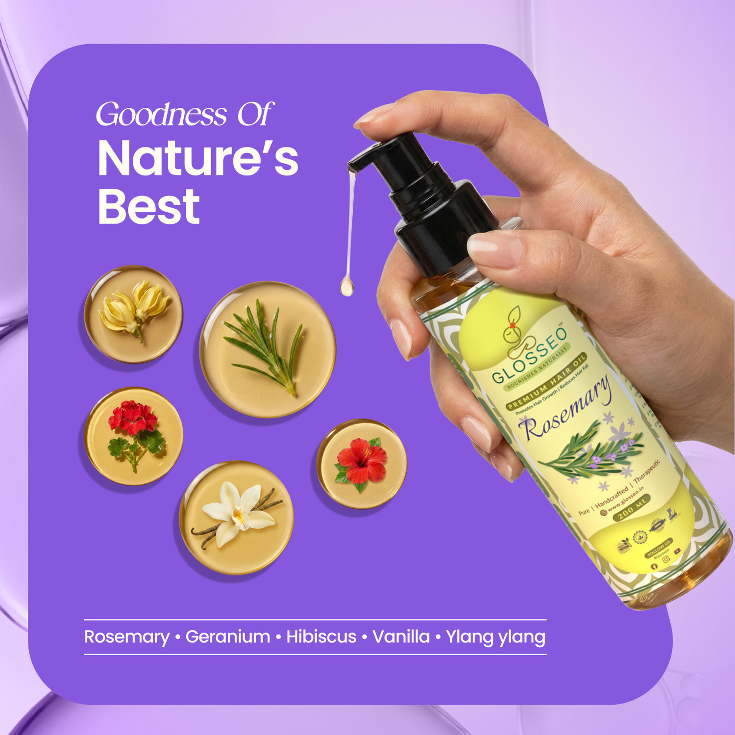Image of Glosseo Rosemary Hair Oil 4 Qty. | Double Growth & Stop Hairfall in 2 week | Scalp Food Hair Oil