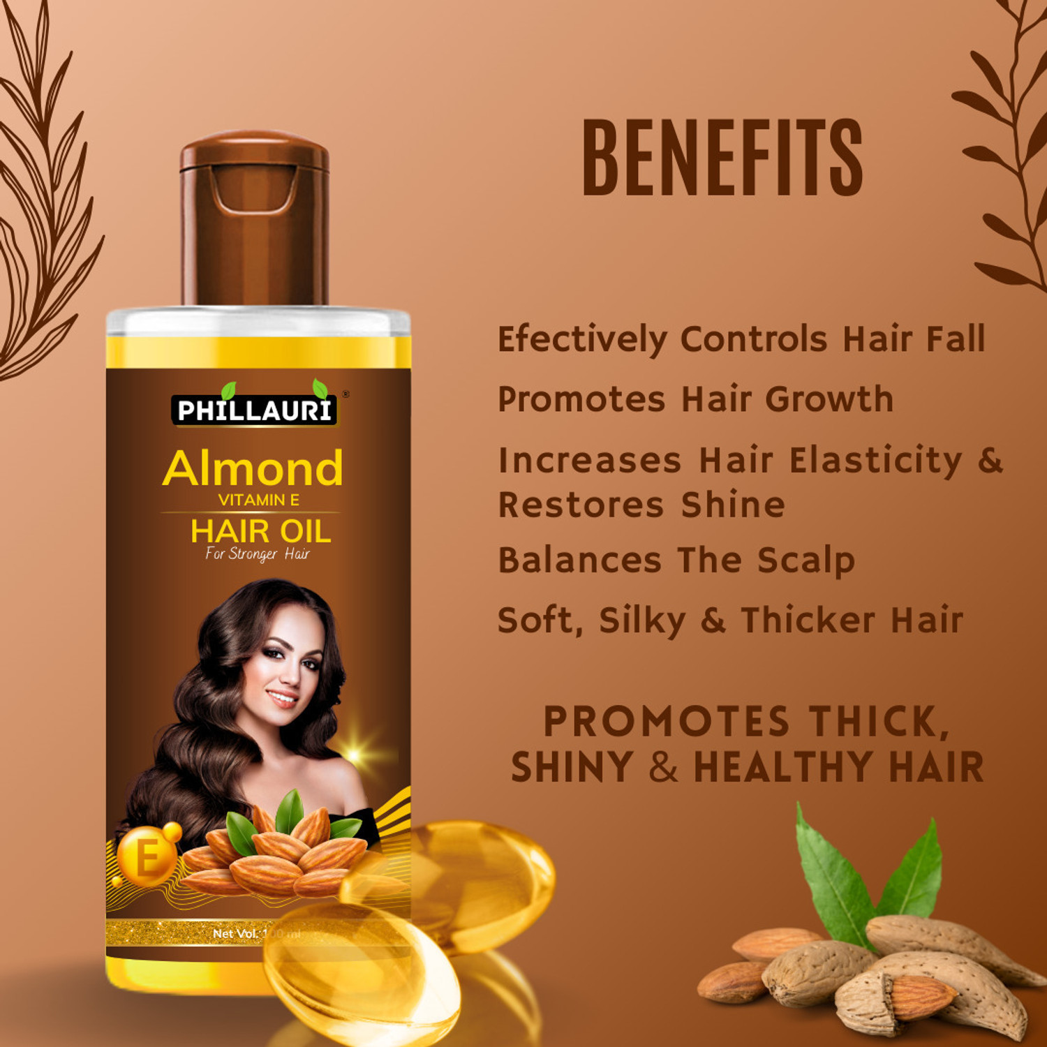 Image of Phillauri Almond And Vitamin E Hair Oil for better Hair Growth And Anti Hairfall Hair Oil