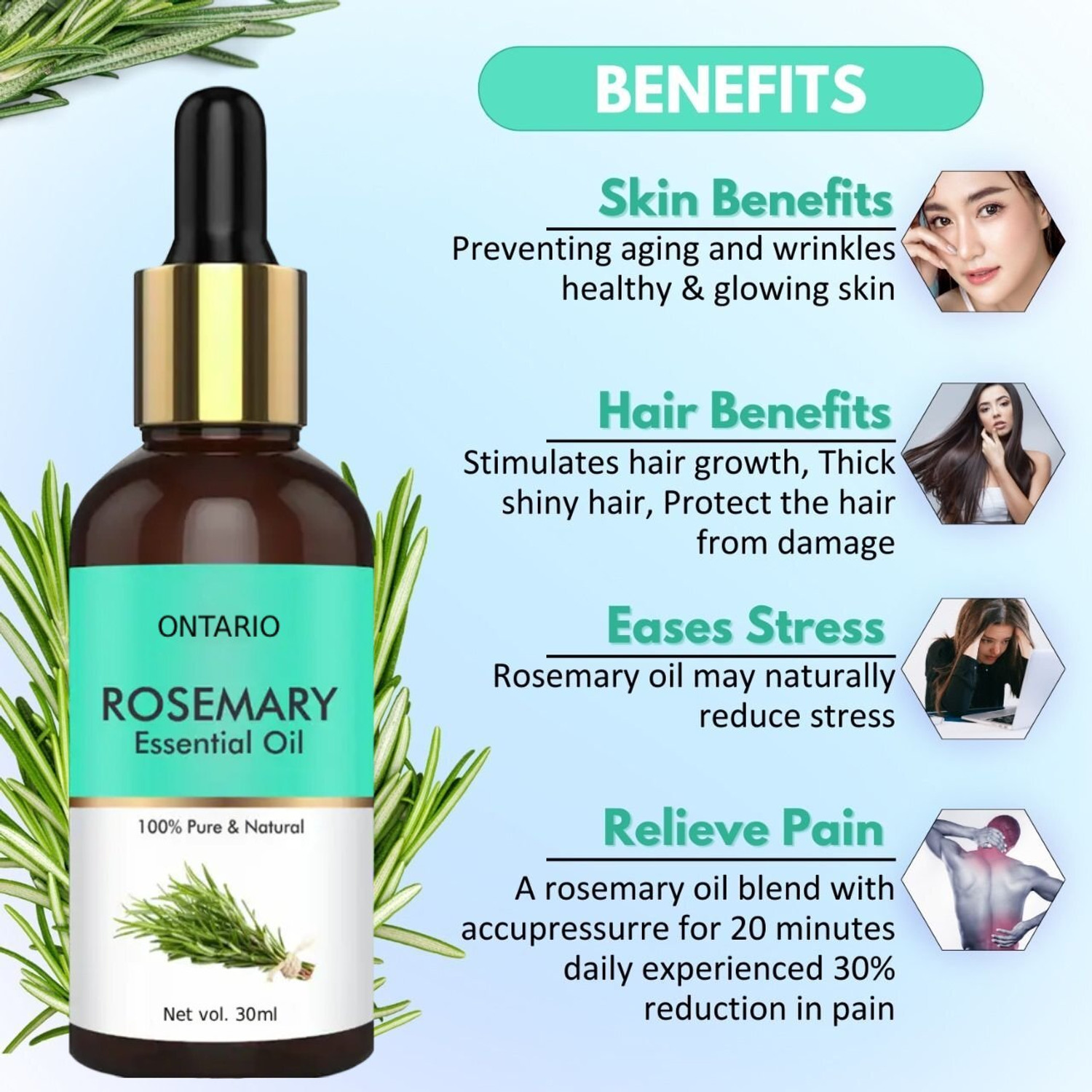 Image of Ontario Rosemary Oil, 100% Pure Oil for Hair Growth, Hair Fall Control Hair OilAX1.14 Hair Oil
