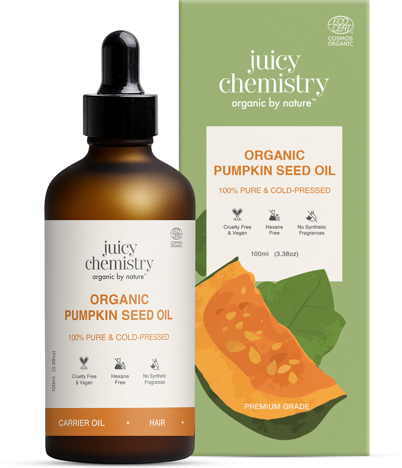 Image of Juicy Chemistry Organic Pumpkin Seed Oil | Cold-Pressed | 100% Pure|Nourishes Skin | Scalp & Hair Oil