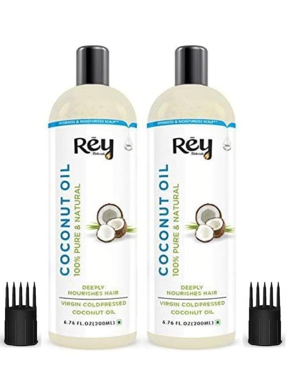 Rey Naturals Cold Pressed Coconut oil for hair and skin - 100% Pure & Natural (400ml) - (200ml x 2) Hair Oil