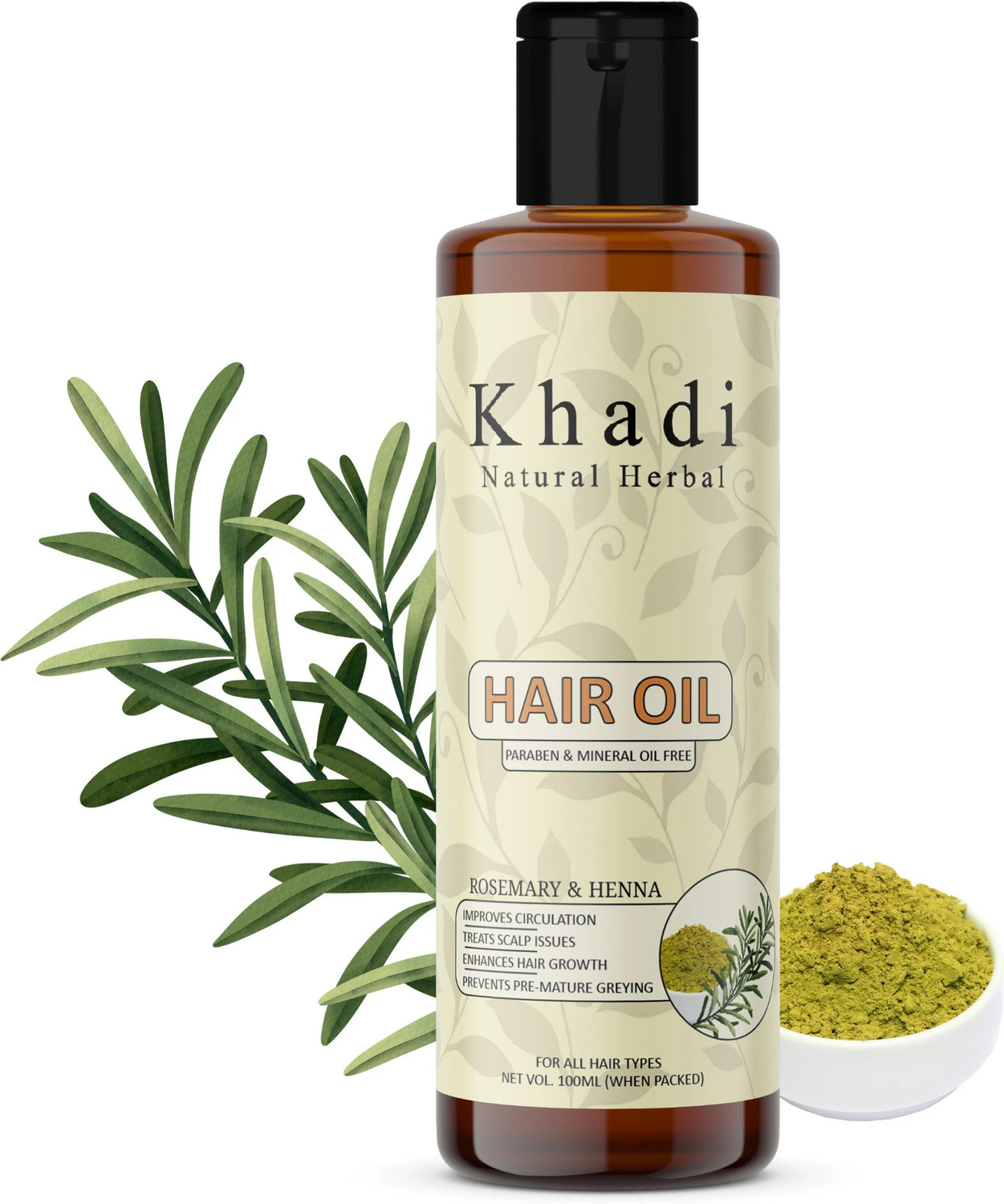 Image of khadi natural herbal Rosemary & Henna Hair Oil For Hair Growth | Prevents Pre-Mature Greying Enhances Hair Oil