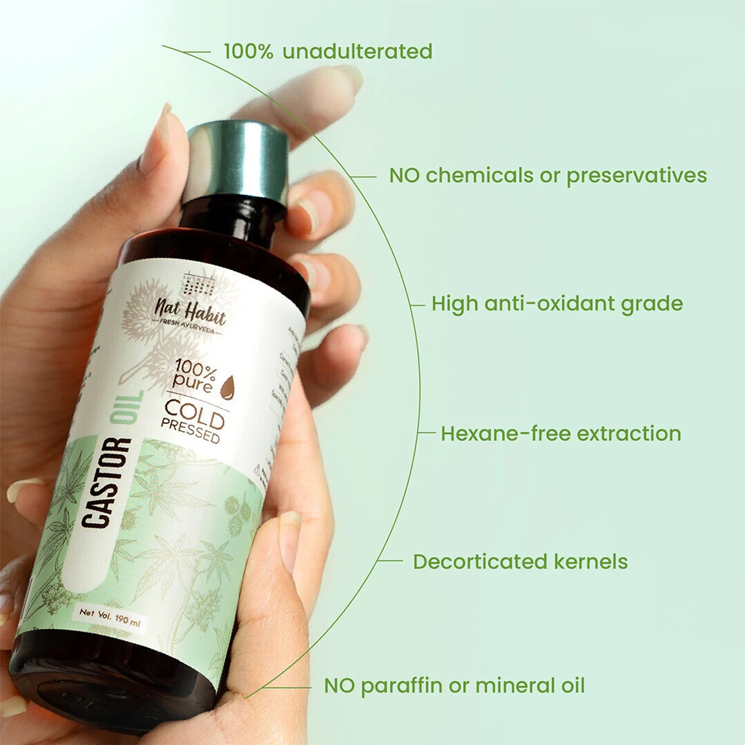 Image of Nat Habit Castor Oil Cold Pressed | Pure Castor Oil for Hair & Skin Care Hair Oil