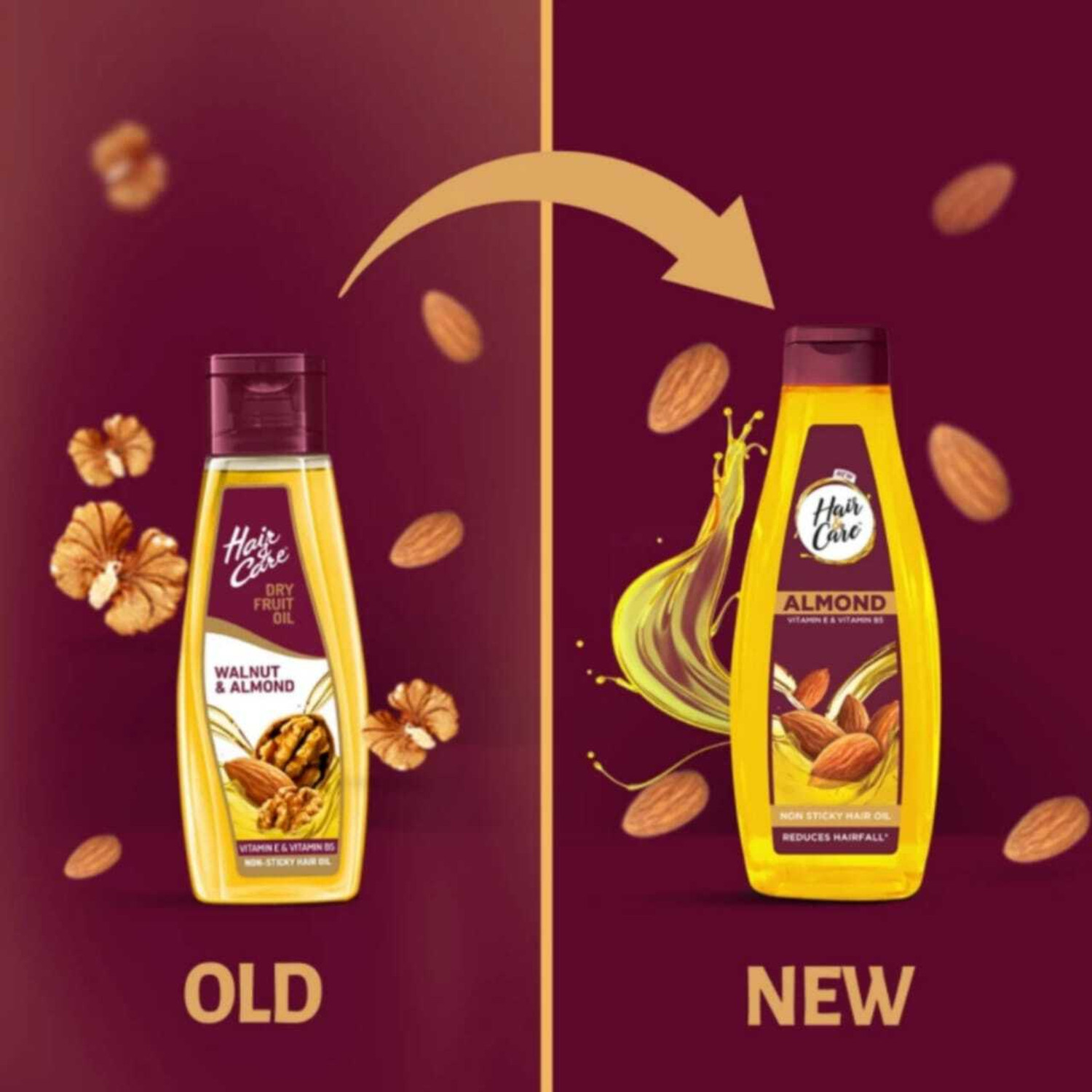 Image of HAIR & CARE Almond Vitamin E & B5 Reduces Hair Fall Oil 500ml Hair Oil