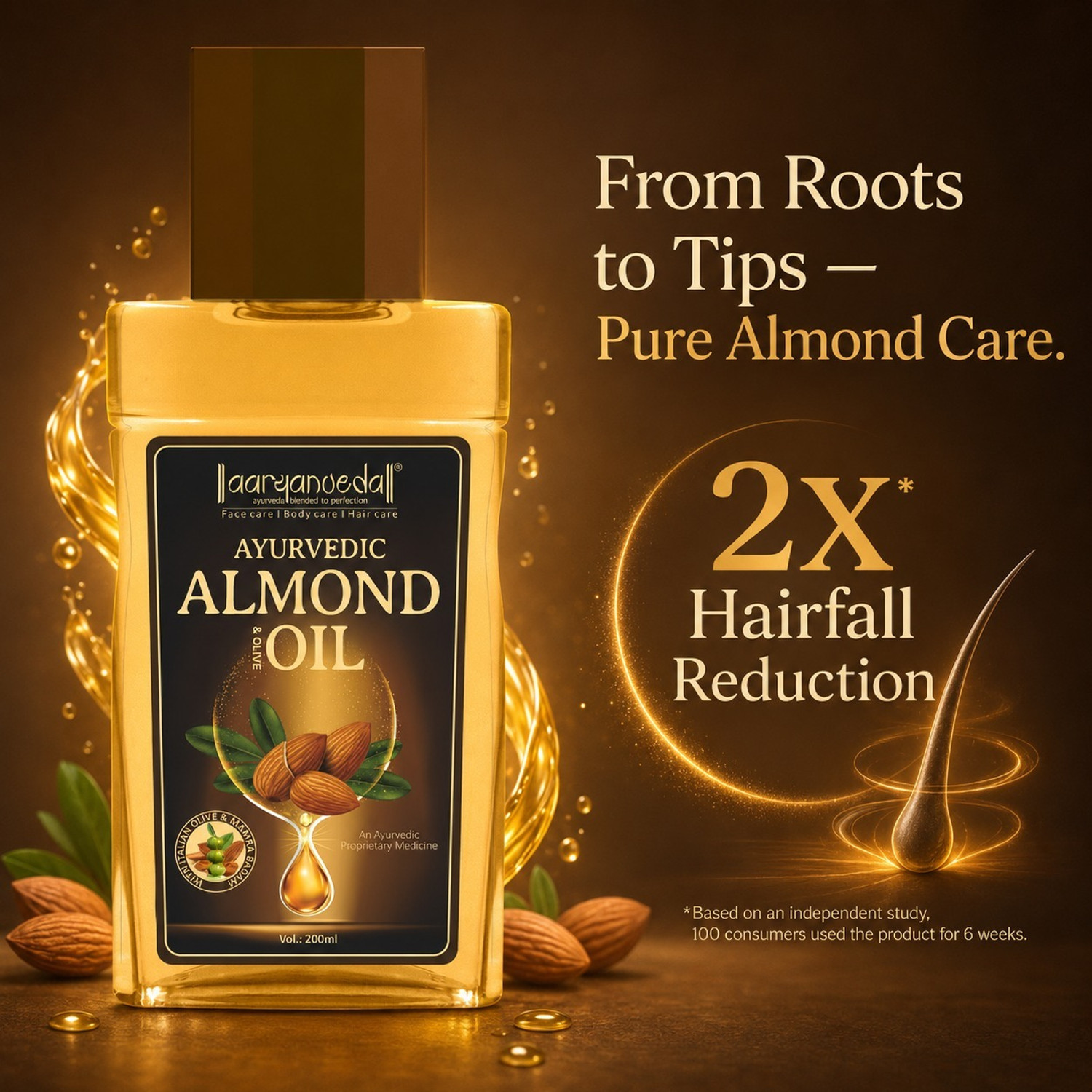 Image of Aaryanveda Almond & Olive Hair Oil for All Hair Type; 200ml (Pack of 2) Hair Oil