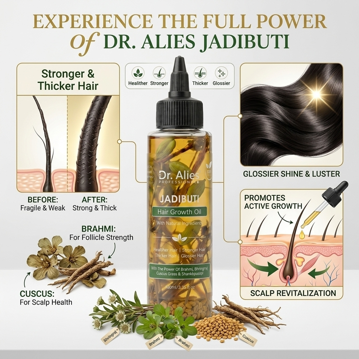 Image of Dr. Alies Professional Jadibuti Hair Growth Oil with Rosemary, Reduces Hair Fall | Lightweight Hair Oil