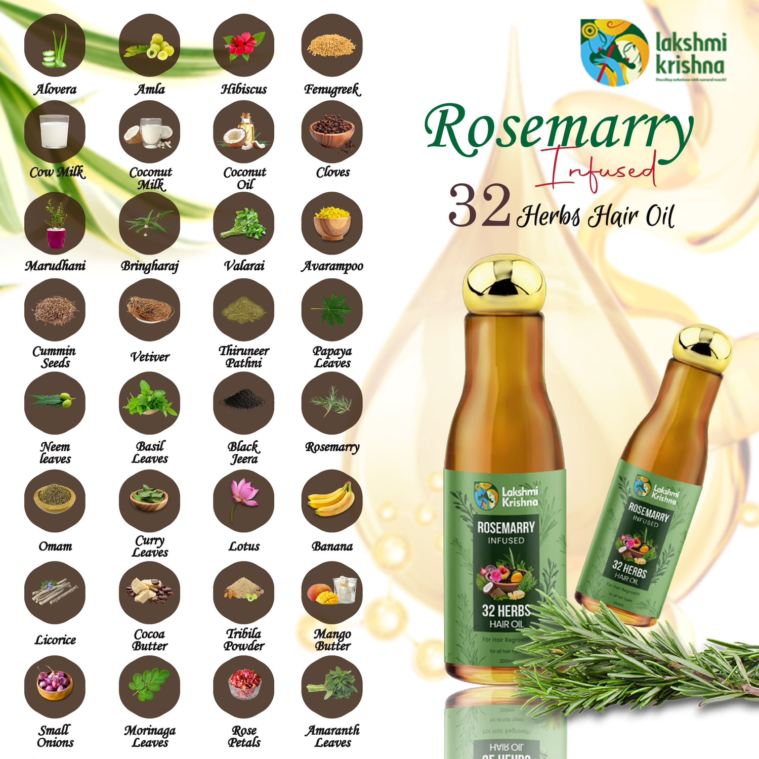 Image of Lakshmi Krishna 32 Herbs for Regrowth Volumizing Length preventing Fall Hair Oil