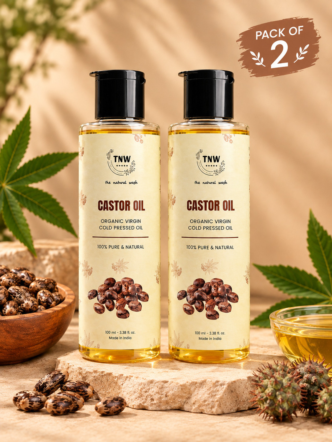 TNW - The Natural Wash Castor Oil Organic Virgin Cold Pressed Oil 100% Natural & Organic Pack of 2 Hair Oil