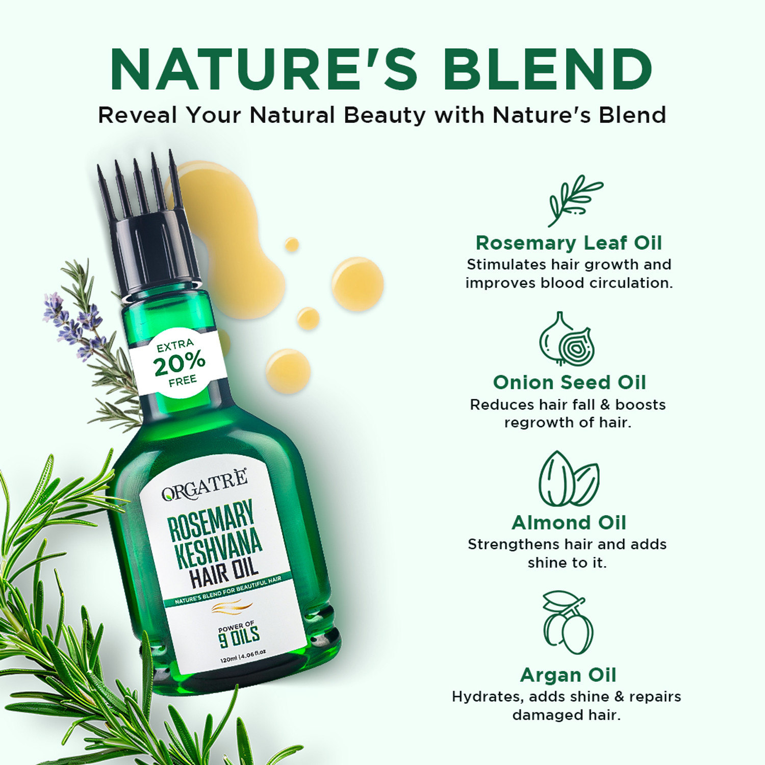 Image of Orgatre Rosemary Keshvana Hair Oil for Hair Growth & Strength | Natural & Nourishing Hair Oil