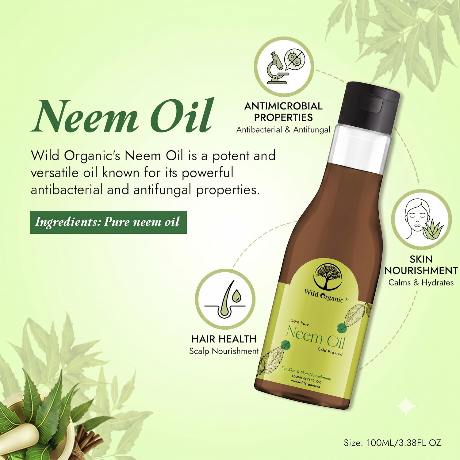 Image of WILD ORGANIC Cold Pressed Neem Hair & Skin Oil Hair Oil
