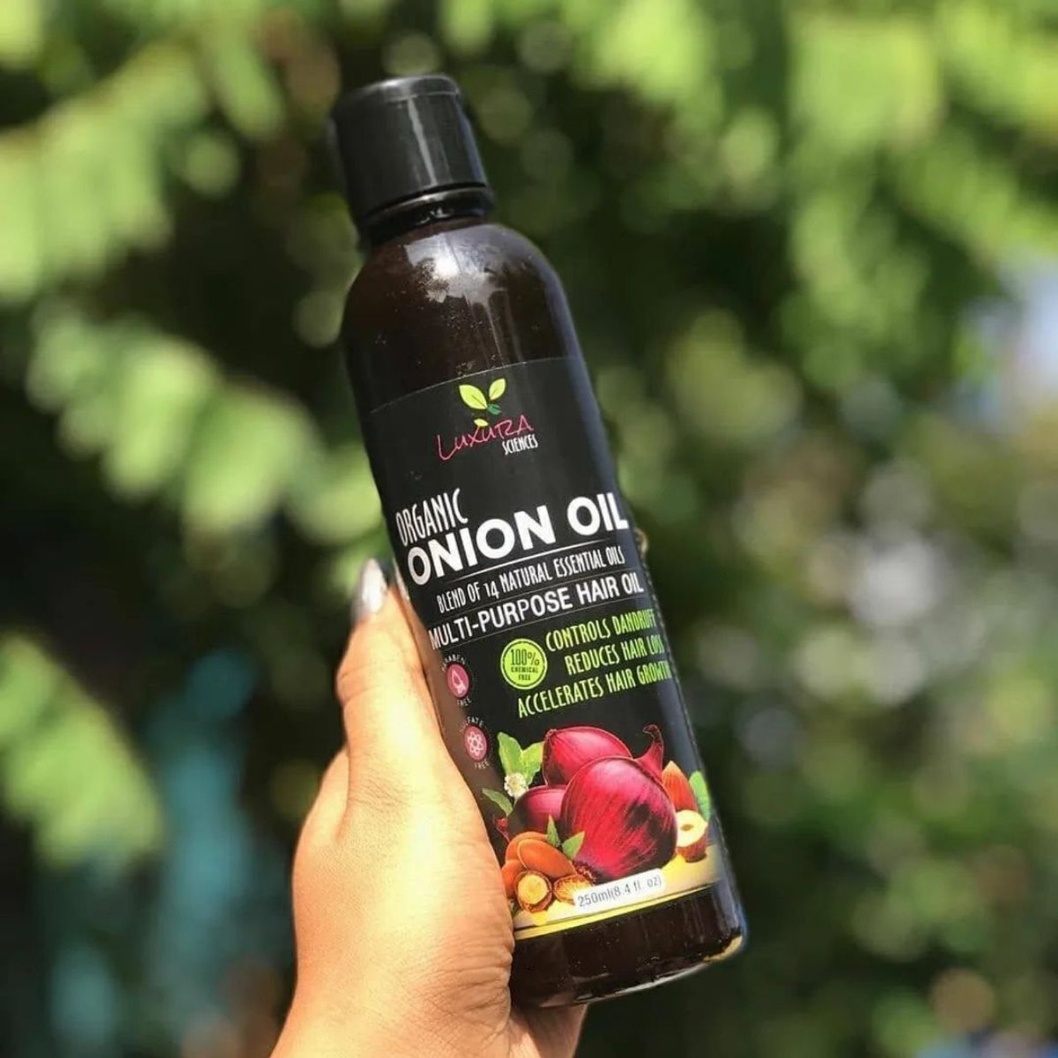 Image of LUXURA SCIENCES Onion Hair Oil 250 ML with 14 Essential Oils, Onion Hair Oil For Hair Growth Hair Oil