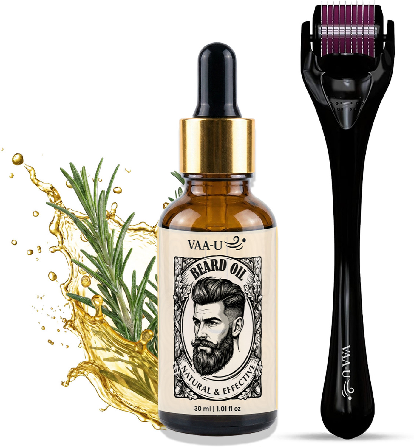 Image of VAA-U Beard Oil with Almond and Rosemary (30ml) and Derma Roller (0.5mm) (2 Items in the set)