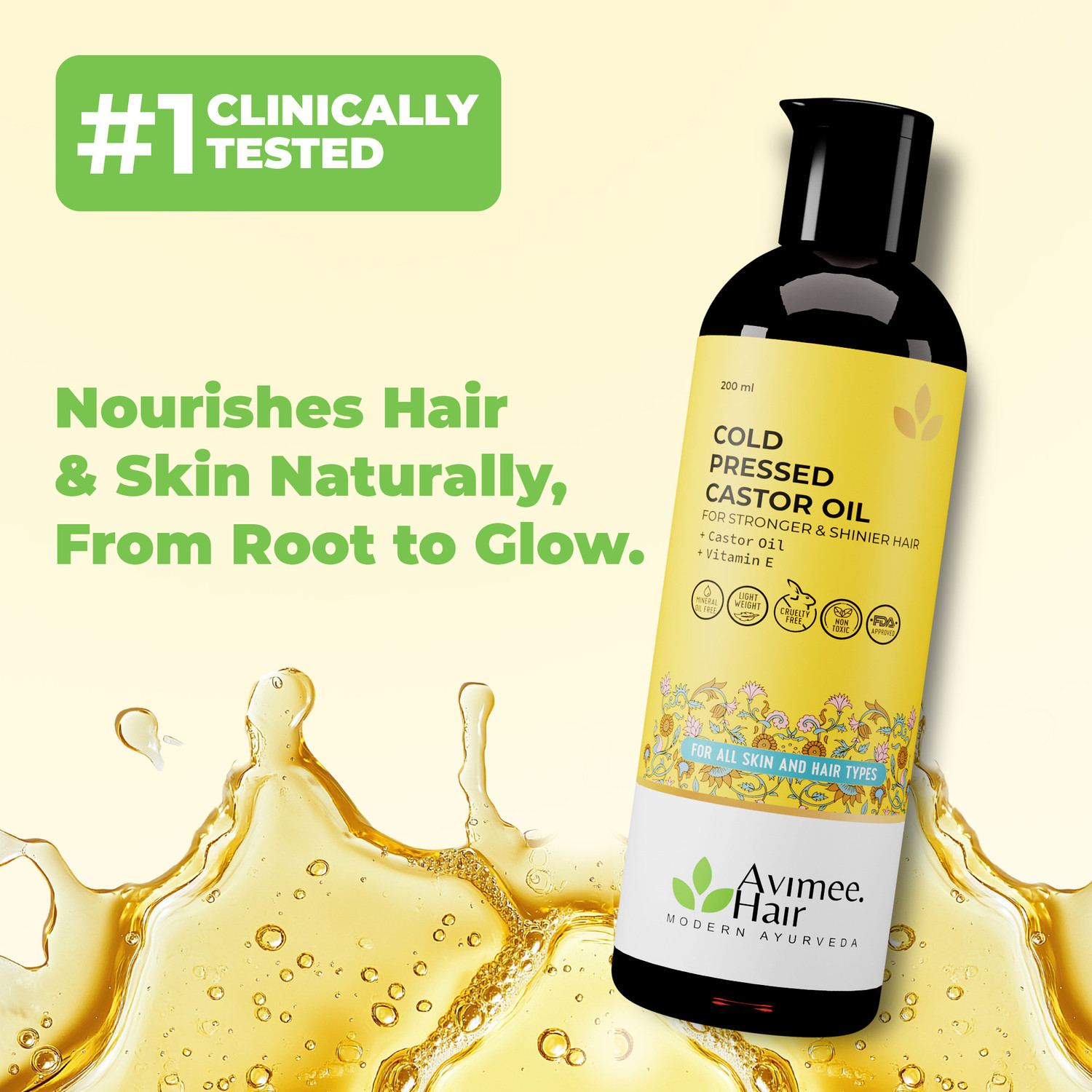Image of Avimee Herbal Cold Pressed Castor Oil for Hair, Skin and Nails Hair Oil